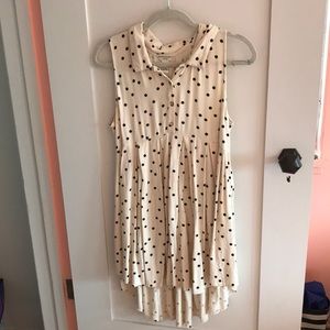 White womens baby doll dress with black polka dots